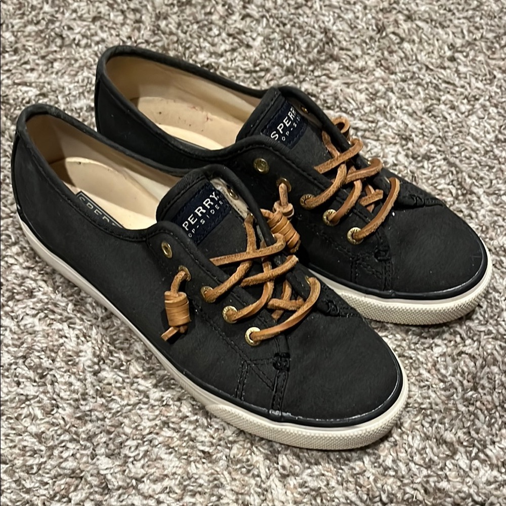 Sperry Black and Brown Sneakers with Leather Laces